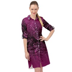 Magenta Black Swirl Long Sleeve Mini Shirt Dress by SpinnyChairDesigns