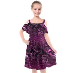 Magenta Black Swirl Kids  Cut Out Shoulders Chiffon Dress by SpinnyChairDesigns