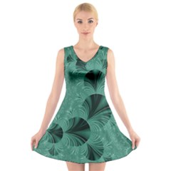 Biscay Green Black Spirals V-neck Sleeveless Dress by SpinnyChairDesigns