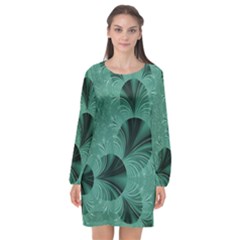 Biscay Green Black Spirals Long Sleeve Chiffon Shift Dress  by SpinnyChairDesigns