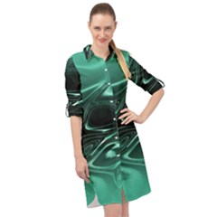 Biscay Green Black Swirls Long Sleeve Mini Shirt Dress