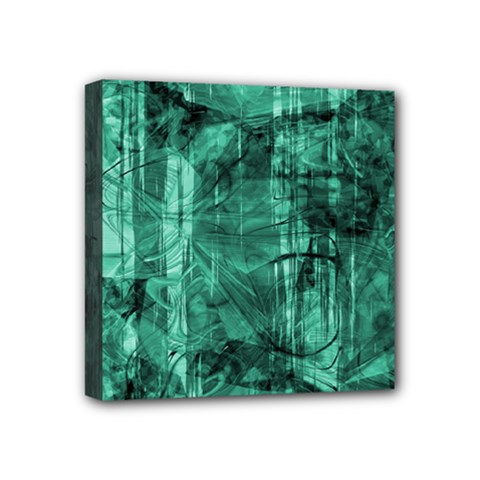 Biscay Green Black Textured Mini Canvas 4  X 4  (stretched)
