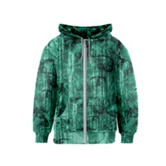 Biscay Green Black Textured Kids  Zipper Hoodie