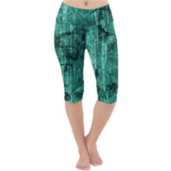 Biscay Green Black Textured Lightweight Velour Cropped Yoga Leggings