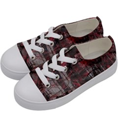 Red Black Abstract Texture Kids  Low Top Canvas Sneakers by SpinnyChairDesigns