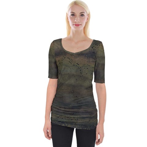 Army Green Grunge Texture Wide Neckline Tee by SpinnyChairDesigns