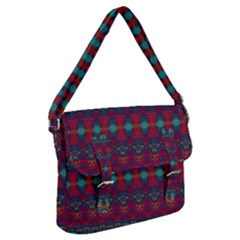 Boho Red Teal Pattern Buckle Messenger Bag by SpinnyChairDesigns