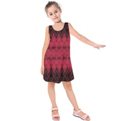 Boho Red Black Pattern Kids  Sleeveless Dress by SpinnyChairDesigns