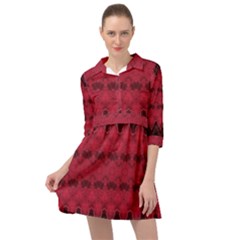 Boho Red Black Pattern Mini Skater Shirt Dress by SpinnyChairDesigns