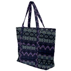 Boho Navy Teal Violet Stripes Zip Up Canvas Bag by SpinnyChairDesigns
