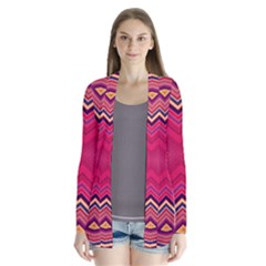 Boho Aztec Stripes Rose Pink Drape Collar Cardigan by SpinnyChairDesigns