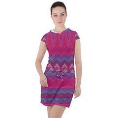 Magenta Blue Stripes Drawstring Hooded Dress by SpinnyChairDesigns