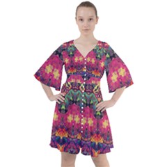 Boho Colorful Pattern Boho Button Up Dress by SpinnyChairDesigns