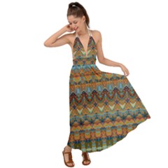 Boho Earth Colors Pattern Backless Maxi Beach Dress by SpinnyChairDesigns