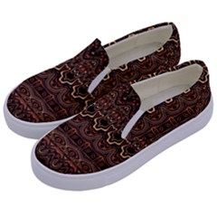 Boho Brown Gold Kids  Canvas Slip Ons by SpinnyChairDesigns