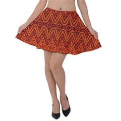 Boho Rust Orange Brown Pattern Velvet Skater Skirt by SpinnyChairDesigns