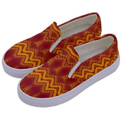 Boho Red Gold Pattern Kids  Canvas Slip Ons by SpinnyChairDesigns