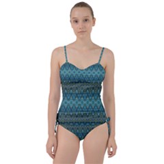 Boho Teal Blue Pattern Sweetheart Tankini Set by SpinnyChairDesigns