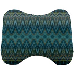 Boho Teal Blue Pattern Head Support Cushion by SpinnyChairDesigns