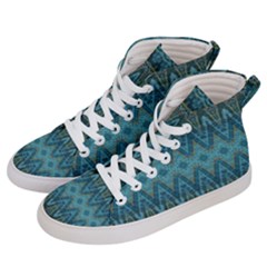 Boho Teal Blue Pattern Women s Hi-top Skate Sneakers by SpinnyChairDesigns