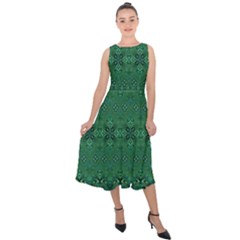 Boho Emerald Green And Blue  Midi Tie-back Chiffon Dress by SpinnyChairDesigns