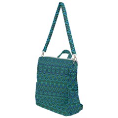 Boho Teal Green Blue Pattern Crossbody Backpack by SpinnyChairDesigns