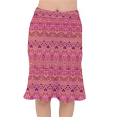 Boho Pink Pattern Short Mermaid Skirt by SpinnyChairDesigns