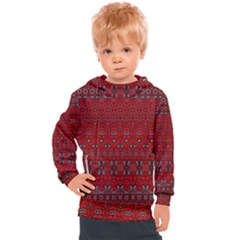 Boho Red Black Grey Kids  Hooded Pullover by SpinnyChairDesigns