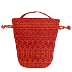 Boho Red Orange Drawstring Bucket Bag by SpinnyChairDesigns