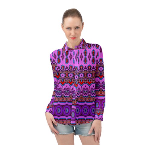 Boho Magenta Pattern Long Sleeve Chiffon Shirt by SpinnyChairDesigns