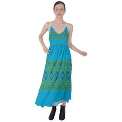 Boho Blue Green Pattern Tie Back Maxi Dress by SpinnyChairDesigns