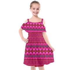 Boho Bright Pink Floral Kids  Cut Out Shoulders Chiffon Dress by SpinnyChairDesigns