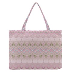 Boho Pastel Spring Floral Pink Zipper Medium Tote Bag by SpinnyChairDesigns