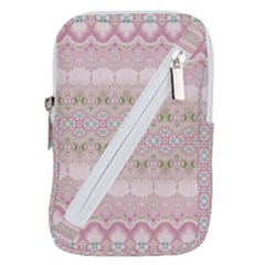 Boho Pastel Spring Floral Pink Belt Pouch Bag (large) by SpinnyChairDesigns