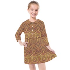 Boho Sunflower Print Kids  Quarter Sleeve Shirt Dress by SpinnyChairDesigns