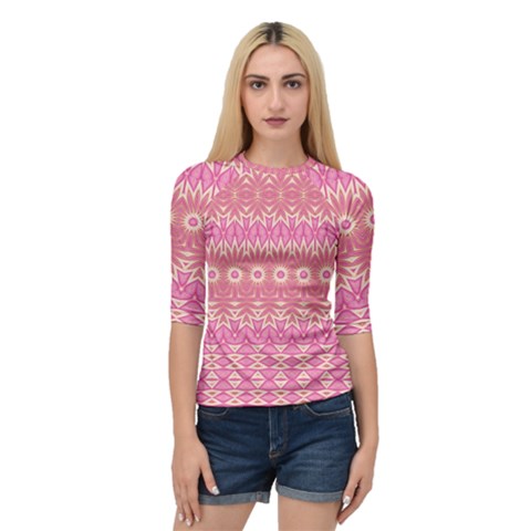 Boho Pink Floral Pattern Quarter Sleeve Raglan Tee by SpinnyChairDesigns