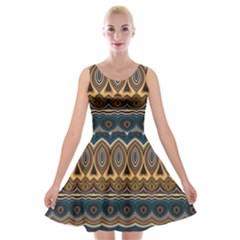 Boho Brown Blue Velvet Skater Dress by SpinnyChairDesigns