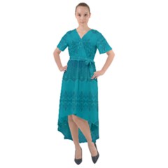 Boho Teal Pattern Front Wrap High Low Dress by SpinnyChairDesigns