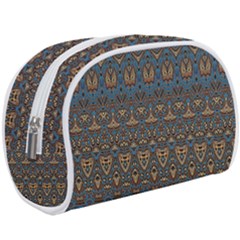 Boho Blue Gold Pattern Makeup Case (large) by SpinnyChairDesigns