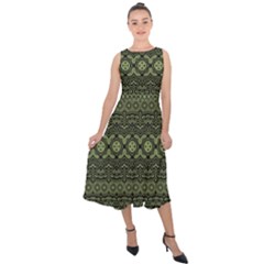 Boho Sage Green Black Midi Tie-back Chiffon Dress by SpinnyChairDesigns