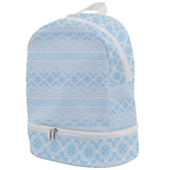 Boho Baby Blue Pattern Zip Bottom Backpack by SpinnyChairDesigns