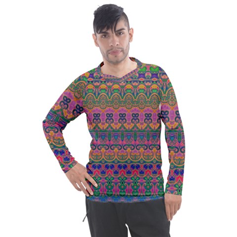 Boho Colorful Pattern Men s Pique Long Sleeve Tee by SpinnyChairDesigns