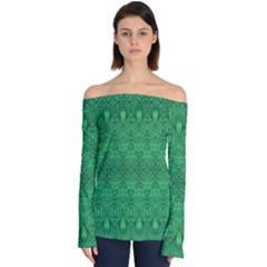 Boho Emerald Green Off Shoulder Long Sleeve Top by SpinnyChairDesigns