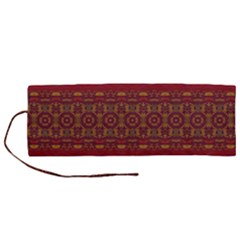 Boho Red Gold Roll Up Canvas Pencil Holder (m) by SpinnyChairDesigns