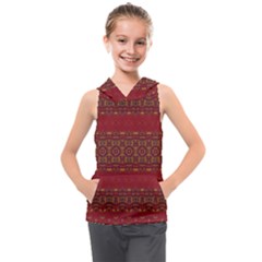 Boho Red Gold Kids  Sleeveless Hoodie by SpinnyChairDesigns