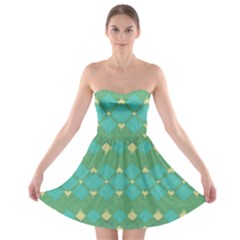 Boho Green Blue Checkered Strapless Bra Top Dress by SpinnyChairDesigns