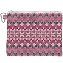 Boho Pink Grey  Canvas Cosmetic Bag (xxxl) by SpinnyChairDesigns