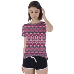 Boho Pink Grey  Short Sleeve Foldover Tee by SpinnyChairDesigns