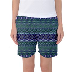 Boho Blue Green  Women s Basketball Shorts by SpinnyChairDesigns