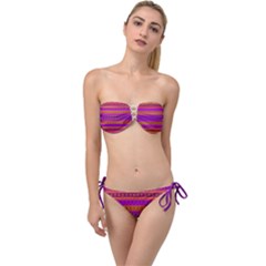 Boho Magenta And Gold Twist Bandeau Bikini Set by SpinnyChairDesigns